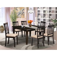East West Furniture Pfan7-Cap-C 7 Piece Dining Room Table Set Consist Of A Square Wooden Table With Butterfly Leaf And 6 Linen Fabric Kitchen Dining Chairs, 54X54 Inch, Cappuccino