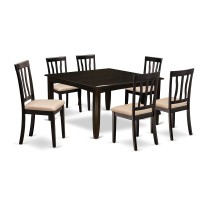 East West Furniture Pfan7-Cap-C 7 Piece Dining Room Table Set Consist Of A Square Wooden Table With Butterfly Leaf And 6 Linen Fabric Kitchen Dining Chairs, 54X54 Inch, Cappuccino