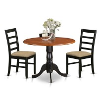 East West Furniture Dublin 3 Piece Modern Set Contains A Round Wooden Table With Dropleaf And 2 Dining Room Chairs, 42X42 Inch, Saddle Brown