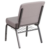 Hercules Series 21''W Church Chair In Gray Dot Fabric With Book Rack - Silver Vein Frame