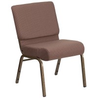 Hercules Series 21''W Stacking Church Chair In Brown Dot Fabric - Gold Vein Frame