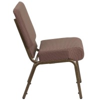 Hercules Series 21''W Stacking Church Chair In Brown Dot Fabric - Gold Vein Frame