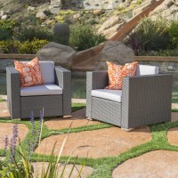 Christopher Knight Home Murano Outdoor Wicker Club Chair With Water Resistant Cushions, 2-Pcs Set, Grey / Silver