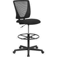 Ergonomic Mid-Back Mesh Drafting Chair With Black Fabric Seat And Adjustable Foot Ring