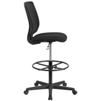 Ergonomic Mid-Back Mesh Drafting Chair With Black Fabric Seat And Adjustable Foot Ring