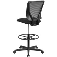 Ergonomic Mid-Back Mesh Drafting Chair With Black Fabric Seat And Adjustable Foot Ring