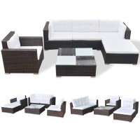 vidaXL 6 Piece Garden Lounge Set with Cushions Poly Rattan Brown 42101