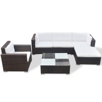 vidaXL 6 Piece Garden Lounge Set with Cushions Poly Rattan Brown 42101