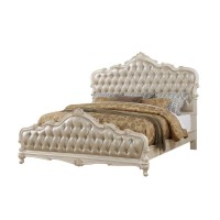 Acme Chantelle California King Tufted Faux Leather Bed In Rose Gold And White