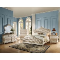 Acme Chantelle California King Tufted Faux Leather Bed In Rose Gold And White