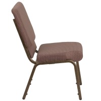 Hercules Series 18.5''W Stacking Church Chair In Brown Dot Fabric - Gold Vein Frame