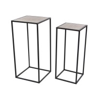Deco 79 Metal Side End Accent Table End Table With Brown Wood Tops, Set Of 2 Side Table 25