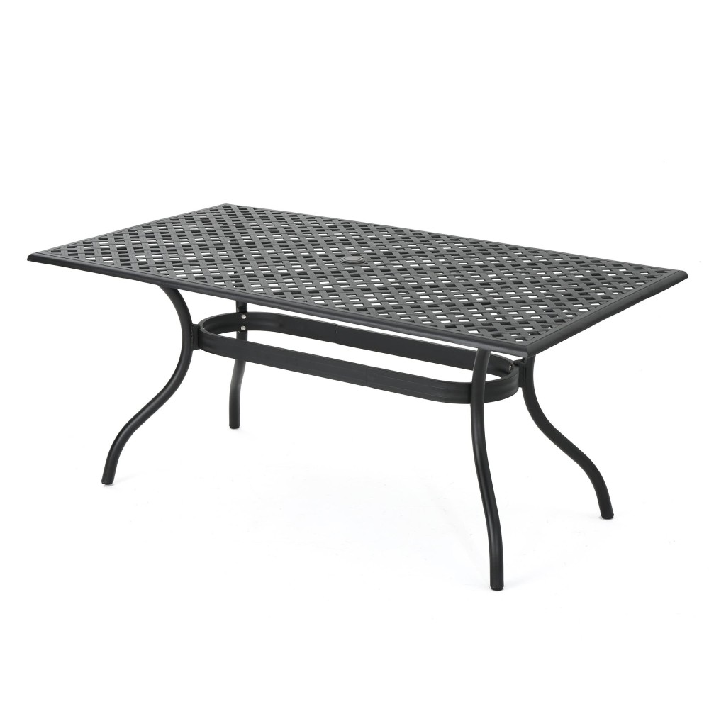 Christopher Knight Home Cayman Cast Aluminum Rectangle Table, Black Sand