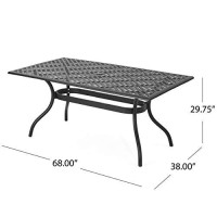 Christopher Knight Home Cayman Cast Aluminum Rectangle Table, Black Sand