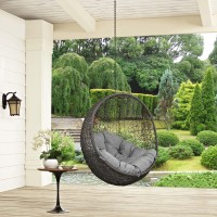 Modway Eei-2654-Gry-Gry Hide Wicker Outdoor Patio Swing Egg Chair Set With Hanging Steel Chain, Without Stand, Gray Gray