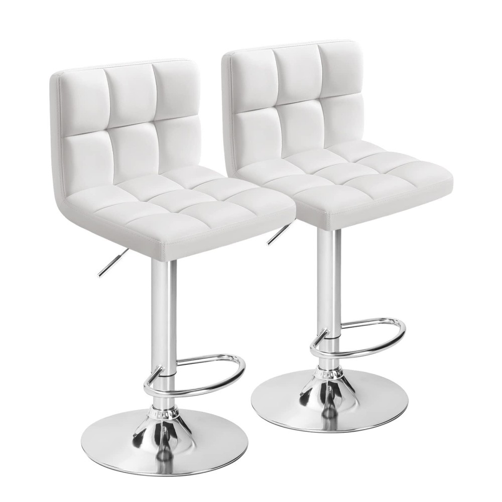 Furmax Bar Stools Modern Pu Leather Swivel Adjustable Hydraulic Bar Stool Square Counter Height Stool Set Of 2 (White)