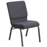 Hercules Series 18.5''W Stacking Church Chair In Dark Gray Fabric - Silver Vein Frame