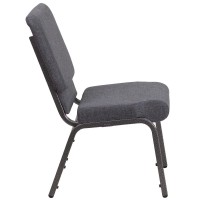 Hercules Series 18.5''W Stacking Church Chair In Dark Gray Fabric - Silver Vein Frame