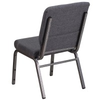 Hercules Series 18.5''W Stacking Church Chair In Dark Gray Fabric - Silver Vein Frame