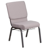 Hercules Series 18.5''W Church Chair In Gray Dot Fabric With Book Rack - Silver Vein Frame