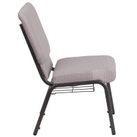 Hercules Series 18.5''W Church Chair In Gray Dot Fabric With Book Rack - Silver Vein Frame