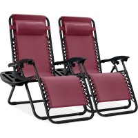 Best Choice Products Set Of 2 Adjustable Steel Mesh Zero Gravity Lounge Chair Recliners Wpillows And Cup Holder Trays Burgund