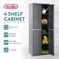 Sterilite 4 Shelf Cabinet Plastic Organization Storage Unit Organize Bins In The Garage Basement Attic Mudroom Gray 2Pac