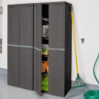 Sterilite 4 Shelf Cabinet Plastic Organization Storage Unit Organize Bins In The Garage Basement Attic Mudroom Gray 2Pac