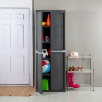 Sterilite 4 Shelf Cabinet Plastic Organization Storage Unit Organize Bins In The Garage Basement Attic Mudroom Gray 2Pac