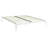 Modway Ollie Steel Modern King Platform Bed Frame Mattress Foundation With Slat Support In White