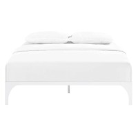 Modway Ollie Steel Modern King Platform Bed Frame Mattress Foundation With Slat Support In White