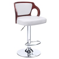 Homall Bar Stool Walnut Bentwood Adjustable Height Leather Modern Barstools With Back Vinyl Seat Extremely Comfy Bar Stool (White)