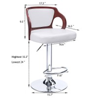 Homall Bar Stool Walnut Bentwood Adjustable Height Leather Modern Barstools With Back Vinyl Seat Extremely Comfy Bar Stool (White)