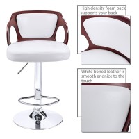 Homall Bar Stool Walnut Bentwood Adjustable Height Leather Modern Barstools With Back Vinyl Seat Extremely Comfy Bar Stool (White)