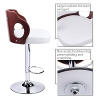 Homall Bar Stool Walnut Bentwood Adjustable Height Leather Modern Barstools With Back Vinyl Seat Extremely Comfy Bar Stool (White)