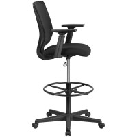 Ergonomic Mid-Back Mesh Drafting Chair With Black Fabric Seat, Adjustable Foot Ring And Adjustable Arms