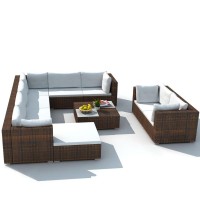 vidaXL 10 Piece Garden Lounge Set with Cushions Poly Rattan Brown 42103