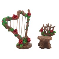 Glitzglam Miniature Rose Harp And Chair Set For The Fairy Garden - Miniature Garden Accessory For The Fairy Figurines