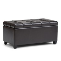 Simplihome Sienna 33 Inch Wide Transitional Rectangle Storage Ottoman Bench In Tanners Brown Vegan Faux Leather, For The Living Room, Entryway And Family Room