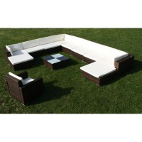 vidaXL 12 Piece Garden Lounge Set with Cushions Poly Rattan Brown 42091
