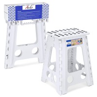 Acko Folding Step Stool 17.5 Inch Stool 400 Lb Weight Capacity Plastic Foldable Step Stools For Adults And Kids, Folding Stool Suitable For Kitchen, Stepping Stool With Handle White Step Stool 1Pc