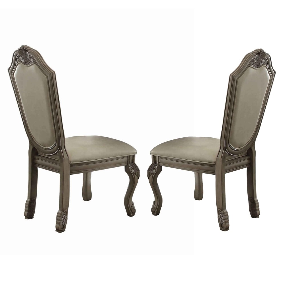 Acme Chateau De Ville Side Chair (Set-2) - - Pu & Antique White