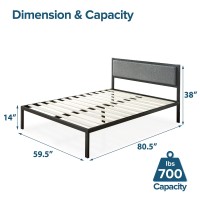 Zinus Korey Metal Platform Bed Frame With Upholstered Headboard Wood Slat Support No Box Spring Easy Assembly Queen