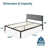 Zinus Korey Metal Platform Bed Frame With Upholstered Headboard Wood Slat Support No Box Spring Easy Assembly Full