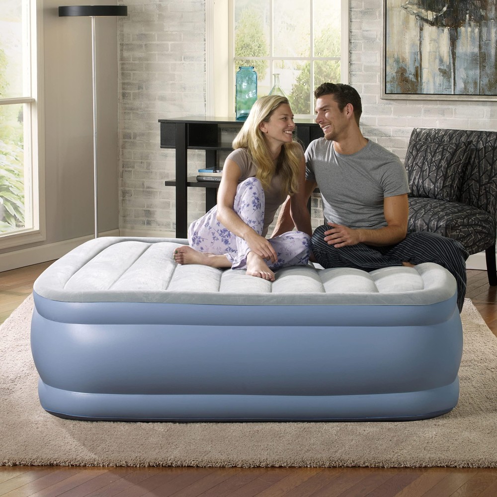 Beautyrest HiLoft Inflatable Mattress RaisedProfile Air Bed with External Pump Queen Blue