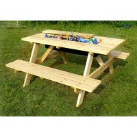 Merry Garden Cooler Wooden Picnic Table, Natural,Brown