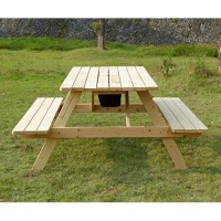 Merry Garden Cooler Wooden Picnic Table, Natural,Brown