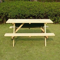 Merry Garden Cooler Wooden Picnic Table, Natural,Brown