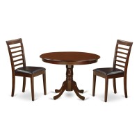 East West Furniture Hlml3-Mah-Lc 3 Piece Dining Table Set For Small Spaces Contains A Round Dining Room Table With Pedestal And 2 Faux Leather Upholstered Chairs, 42X42 Inch, Mahogany