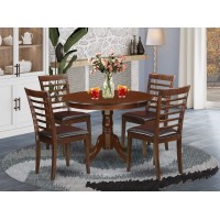 East West Furniture Hlml5-Mah-Lc 5 Piece Dining Table Set For 4 Includes A Round Kitchen Table With Pedestal And 4 Faux Leather Dining Room Chairs, 42X42 Inch, Mahogany